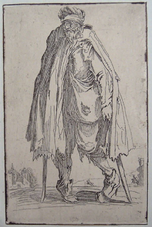 Il mendicante con le stampelle e la bisaccia, Mendicanti (stampa, elemento d'insieme) di Callot Jacques (sec. XVII)
