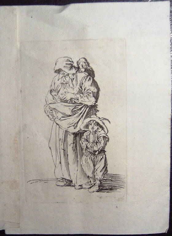 La madre ed i suoi tre figli, Mendicanti (stampa, elemento d'insieme) di Callot Jacques (sec. XVII)