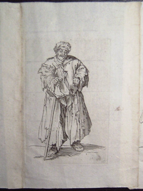 Il mendicante obeso dagli occhi abbassati, Mendicanti (stampa, elemento d'insieme) di Callot Jacques (sec. XVII)