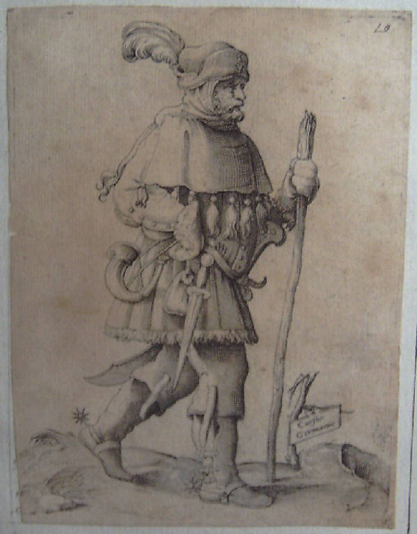 Soldato germanico in divisa (stampa) - scuola tedesca (seconda metà sec. XVI)
