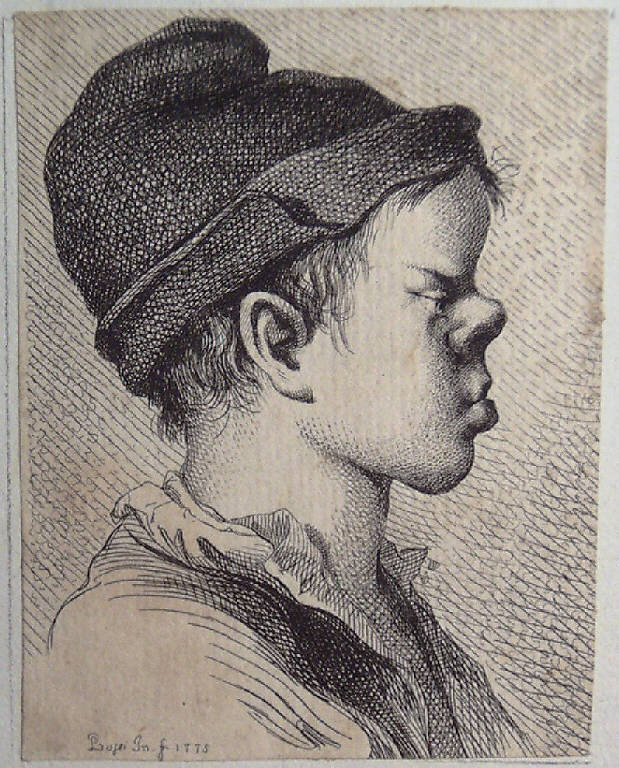Testa di giovinetto (stampa smarginata, elemento d'insieme) di Bossi Benigno, Bossi Benigno (sec. XVIII)