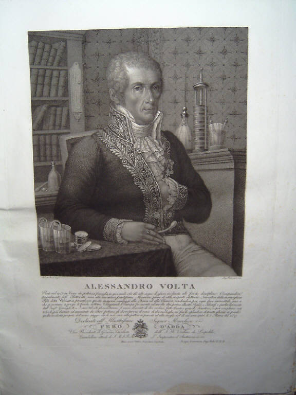 Ritratto di Alessandro Volta (stampa) di Rados Luigi, Focosi Roberto (sec. XIX)