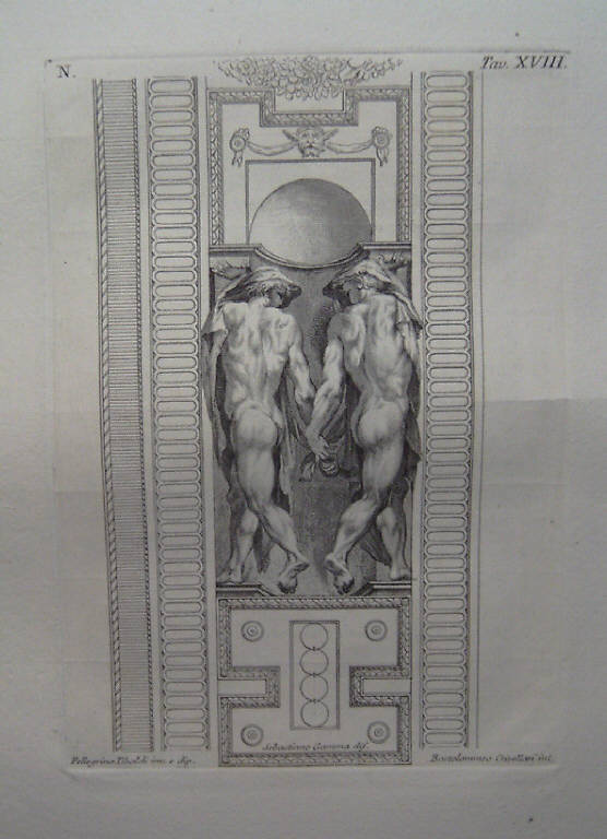 Figure maschili (stampa, elemento d'insieme) di Crivellari Bartolomeo, Gamma Sebastiano, Tibaldi Pellegrino detto Pellegrino Pellegrini (sec. XVIII)