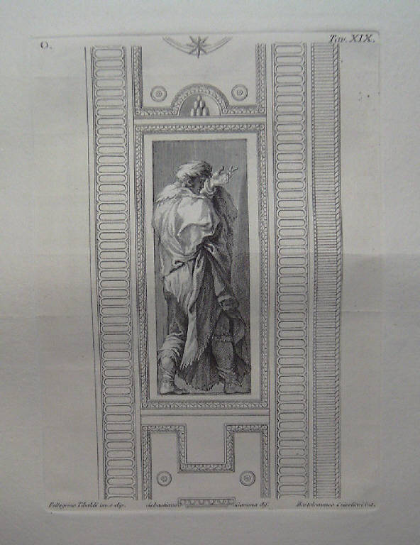 Figura maschile (stampa, elemento d'insieme) di Crivellari Bartolomeo, Gamma Sebastiano, Tibaldi Pellegrino detto Pellegrino Pellegrini (sec. XVIII)