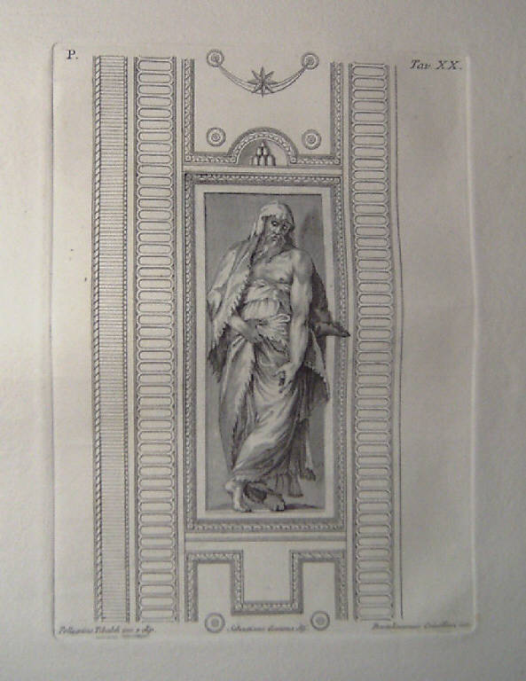 Figura maschile (stampa, elemento d'insieme) di Crivellari Bartolomeo, Gamma Sebastiano, Tibaldi Pellegrino detto Pellegrino Pellegrini (sec. XVIII)