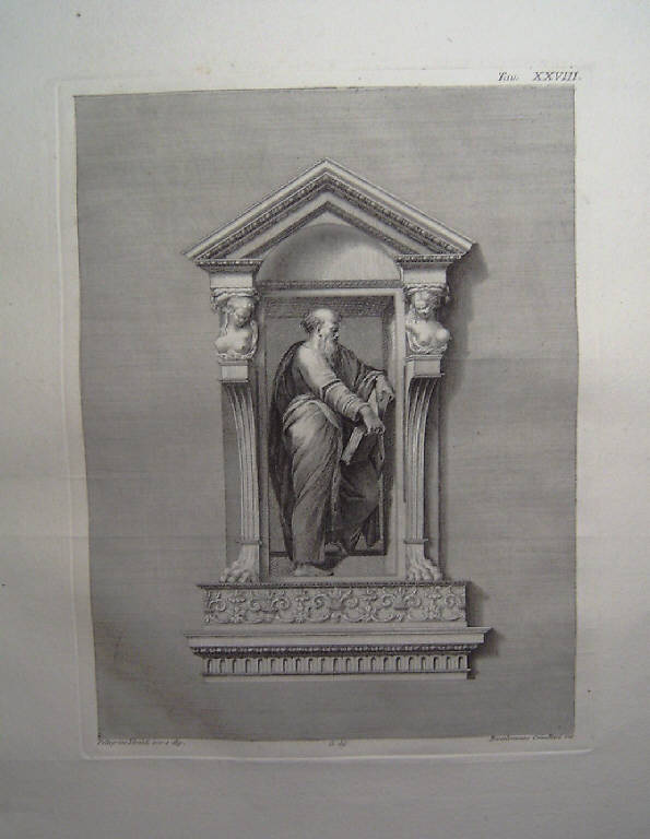Figura maschile che legge (stampa, elemento d'insieme) di Crivellari Bartolomeo, Gamma Sebastiano, Tibaldi Pellegrino detto Pellegrino Pellegrini (sec. XVIII)