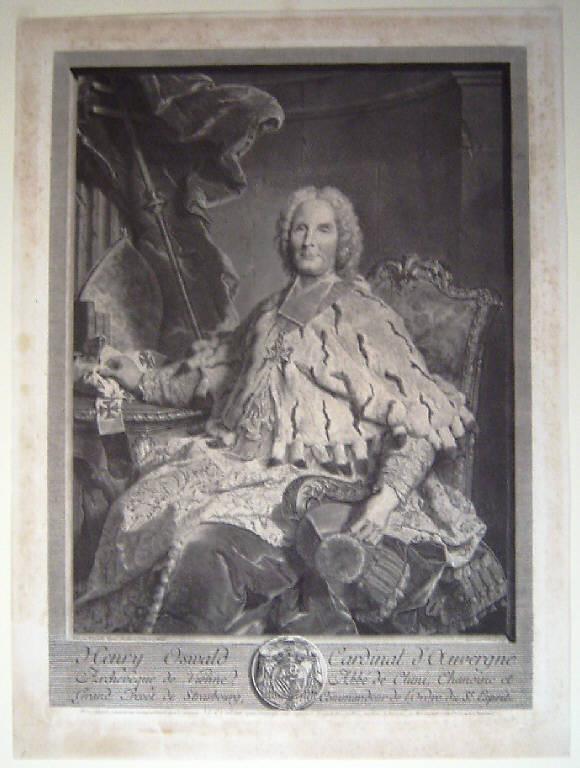 Ritratto di Enrico Oswald cardinale d'Ouvergne (stampa) di Drevet Claude, Rigaud Hyacinthe (sec. XVIII)