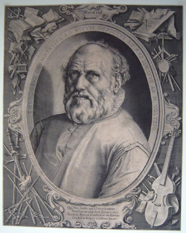 Ritratto di Coornhert Dirck Volckertsz. (Theodor Coornhert), Ritratto di Coornhert Dirck Volckertsz. (Theodor Coornhert) (stampa smarginata) di Goltzius Hendrick, Goltzius Hendrick (sec. XVI)