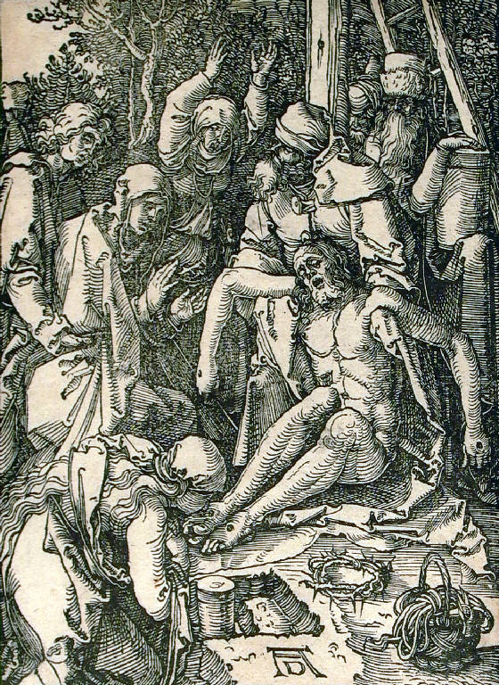 Lamentazione per Gesù, Compianto sul Cristo morto (stampa, elemento d'insieme) di Dürer Albrecht, Dürer Albrecht (primo quarto sec. XVI)