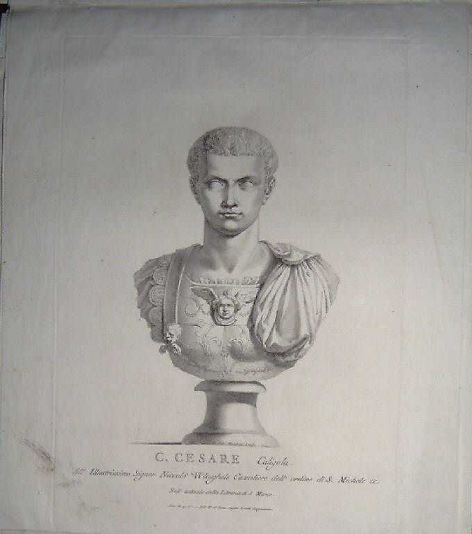 Busto ritratto di Caio Giulio Cesare Caligola (stampa, elemento d'insieme) di Faldoni Giovanni Antonio, Zanetti Anton Maria, Zanetti Anton Maria (metà sec. XVIII)