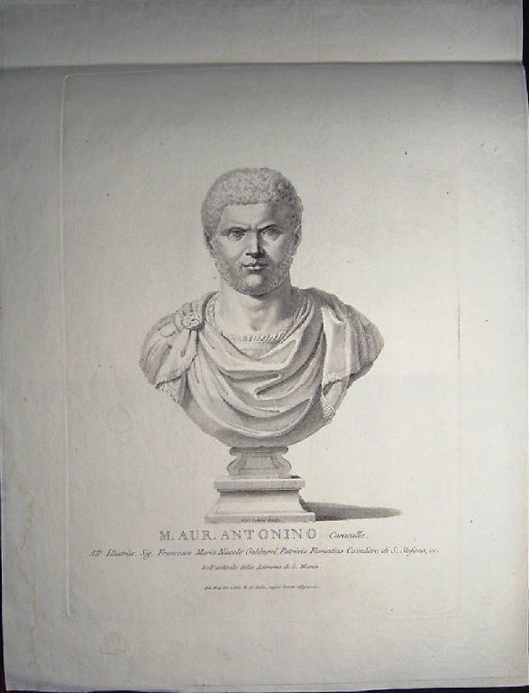 Busto ritratto di Marco Aurelio Antonino Caracalla (stampa, elemento d'insieme) di Cavalli Niccolò, Zanetti Anton Maria, Zanetti Anton Maria (metà sec. XVIII)