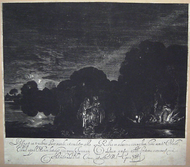 Fuga in Egitto (stampa smarginata) di Goudt Hendrick-Pfalzgraf, Elsheimer Adam (secc. XVI/ XVII)