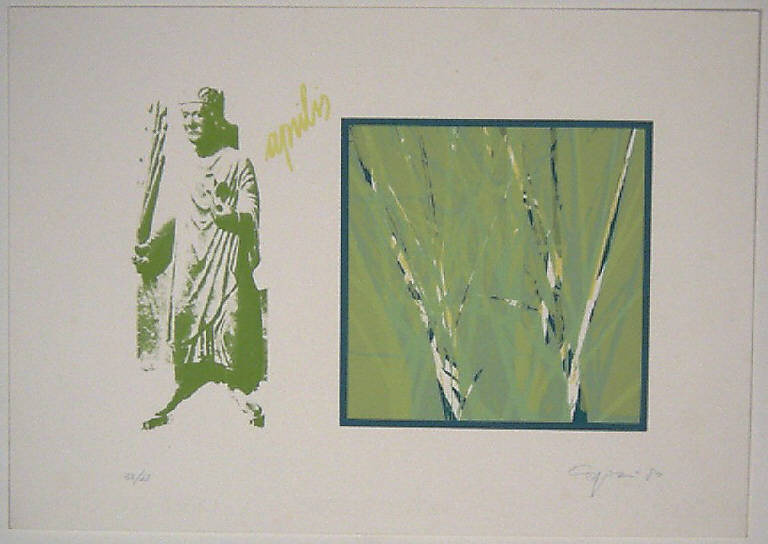 Allegoria del mese di Aprile (stampa a colori, elemento d'insieme) di Capisani Ferdinando, Capisani Ferdinando (ultimo quarto sec. XX)