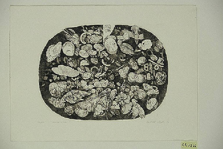 Grande ovale, Uccelli e fiori (stampa) di Gritti Calisto, Gritti Calisto (terzo quarto sec. XX)
