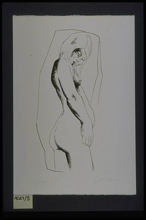 Figura femminile nuda (stampa, elemento d'insieme) di Albanese Mario Romano, Albanese Mario Romano (terzo quarto sec. XX)