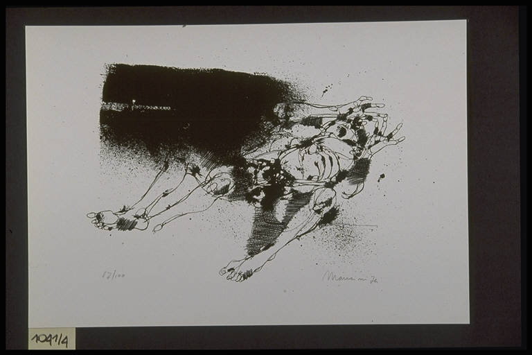 Figura maschile sofferente (stampa, elemento d'insieme) di Mancini Piero, Mancini Piero (terzo quarto sec. XX)