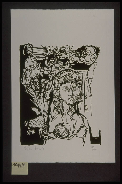 Paesaggio rurale con figura femminile (stampa, elemento d'insieme) di Pavan Adriano, Pavan Adriano (terzo quarto sec. XX)