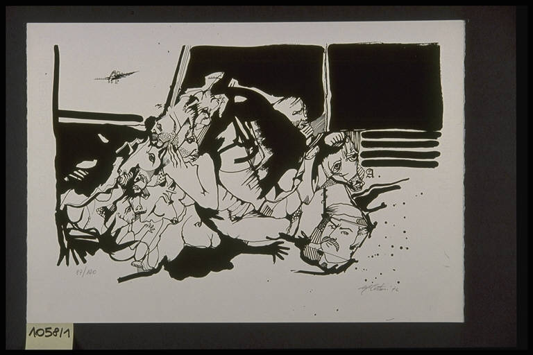 Composizione di volti e altre parti del corpo (stampa, elemento d'insieme) di Cestari Mario, Cestari Mario (terzo quarto sec. XX)