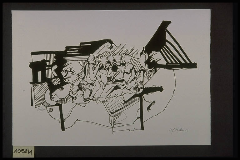 Composizione di volti sofferenti e altre parti del corpo (stampa, elemento d'insieme) di Cestari Mario, Cestari Mario (terzo quarto sec. XX)