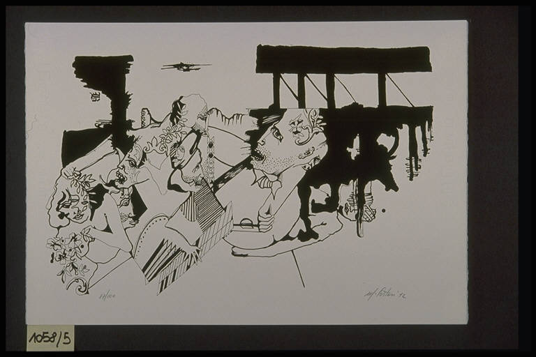 Composizione di volti sofferenti e altre parti del corpo (stampa, elemento d'insieme) di Cestari Mario, Cestari Mario (terzo quarto sec. XX)