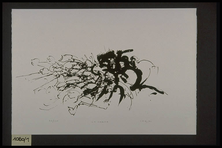 la carica, Scena di battaglia (stampa, elemento d'insieme) di Caridi Vincenzo, Caridi Vincenzo (terzo quarto sec. XX)