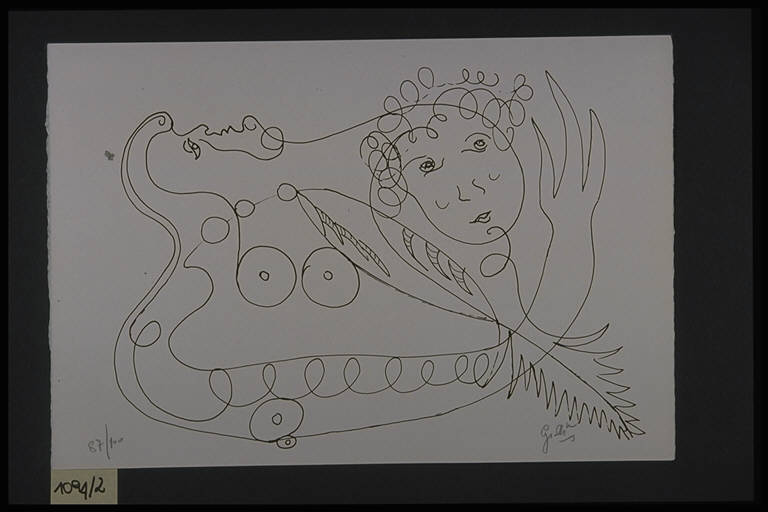 Composizione fantastica (stampa, elemento d'insieme) di Giolli Carretto Benito Del, Giolli Carretto Benito Del (terzo quarto sec. XX)