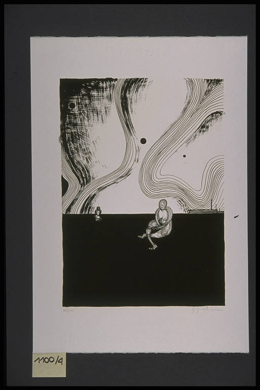 Paesaggio con figure (stampa, elemento d'insieme) di Girolimini Guglielmo, Girolimini Guglielmo (terzo quarto sec. XX)