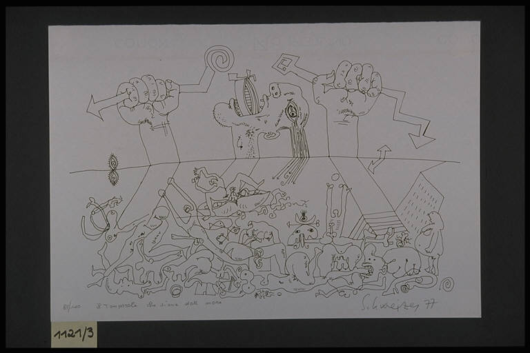 Il temporale che viene dal mare, Figure (stampa, elemento d'insieme) di Schweizer Riccardo, Schweizer Riccardo (terzo quarto sec. XX)