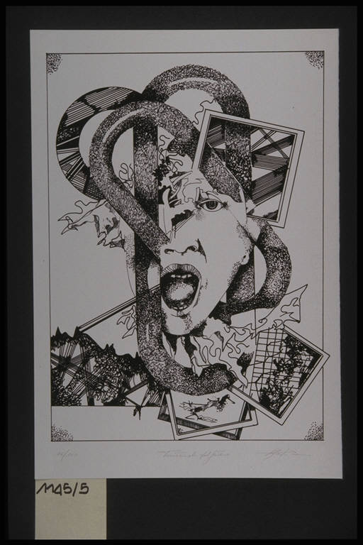 Volto di donna urlante (stampa, elemento d'insieme) di Rota Sperti Sergio, Rota Sperti Sergio (terzo quarto sec. XX)