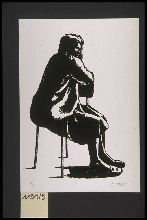 Figura femminile seduta (stampa, elemento d'insieme) di Lombardo Luigi, Lombardo Luigi (terzo quarto sec. XX)