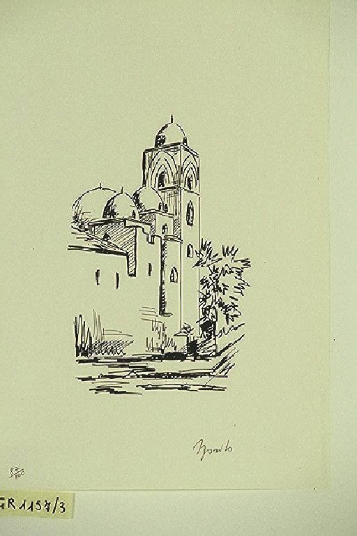 Veduta con architetture (stampa, elemento d'insieme) di Sposito Francesco, Sposito Francesco (terzo quarto sec. XX)