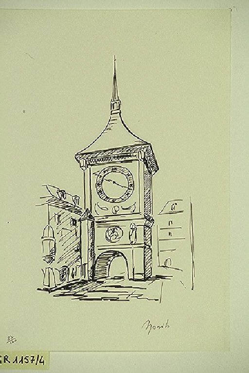 Paesaggio con torre (stampa, elemento d'insieme) di Sposito Francesco, Sposito Francesco (terzo quarto sec. XX)