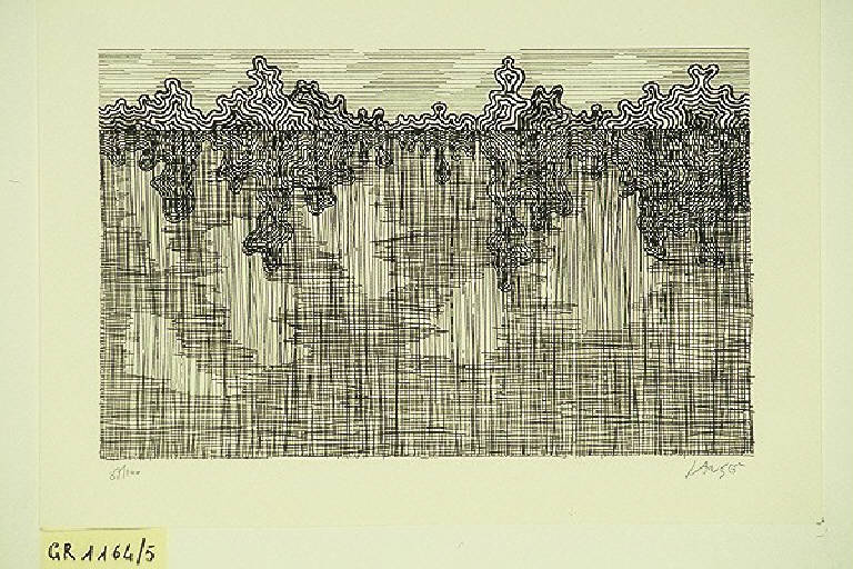 Paesaggio con alberi (stampa, elemento d'insieme) di Langè Franco, Langè Franco (terzo quarto sec. XX)