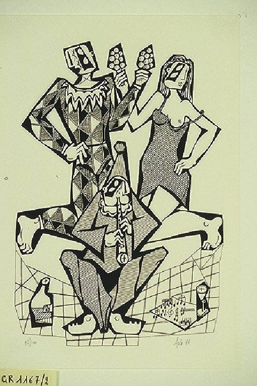 Maschere (stampa, elemento d'insieme) di Longo Armando, Longo Armando (terzo quarto sec. XX)