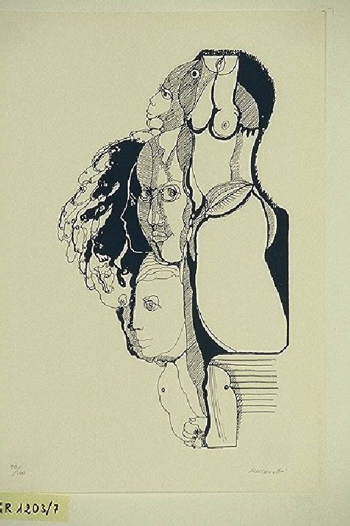 Volti umani (stampa, elemento d'insieme) di Raccanello Ettore, Raccanello Ettore (terzo quarto sec. XX)
