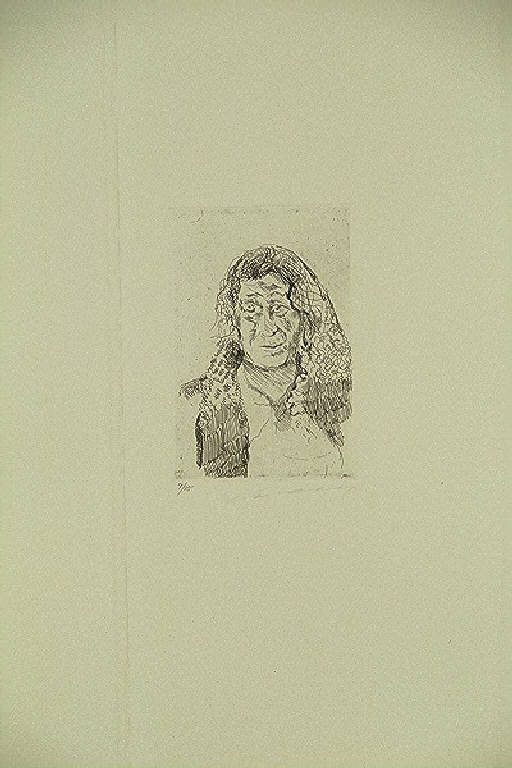 Ritratto femminile con scialle (stampa, elemento d'insieme) di Treccani Ernesto, Treccani Ernesto (terzo quarto sec. XX)