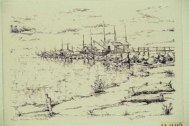 Marina con reti (stampa, elemento d'insieme) di Brambilla Giovanni, Brambilla Giovanni (terzo quarto sec. XX)