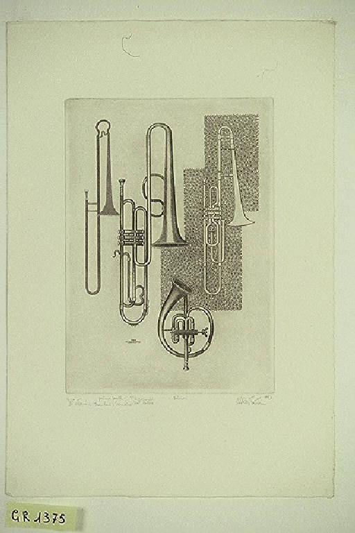 "Gli ottoni" Trombone e trombino, Trombe (stampa) di Costantini Marco, Costantini Marco (terzo quarto sec. XX)