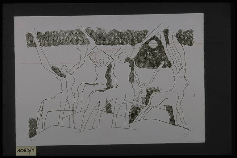 Figure fantastiche (stampa, elemento d'insieme) di Bosco Aldo, Bosco Aldo (terzo quarto sec. XX)