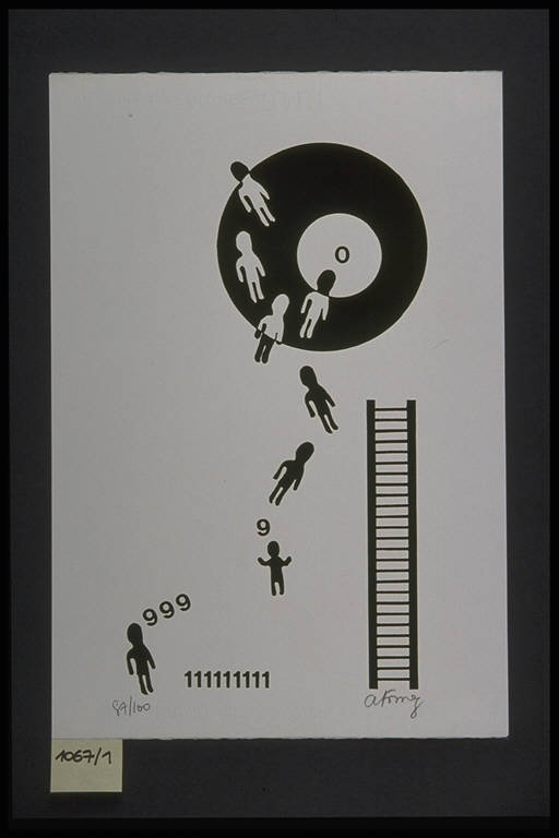 Bambini e scala (stampa, elemento d'insieme) di Fomez Antonio, Fomez Antonio (terzo quarto sec. XX)