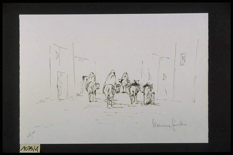 Persone a cavallo (stampa, elemento d'insieme) di Saiello Marina, Saiello Marina (terzo quarto sec. XX)