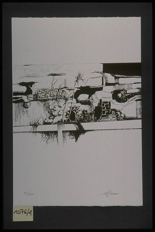 Paesaggio con rovine (stampa, elemento d'insieme) di Grumo Mauro, Grumo Mauro (terzo quarto sec. XX)