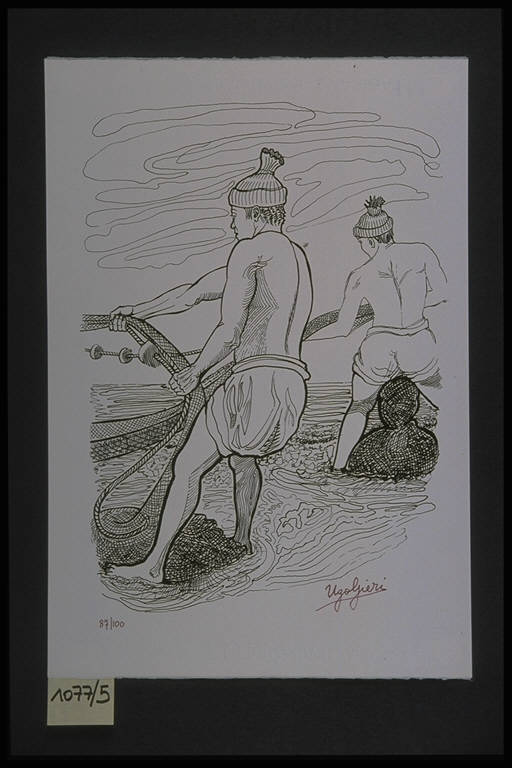 Pescatori (stampa, elemento d'insieme) di Gieri Ugo, Gieri Ugo (terzo quarto sec. XX)