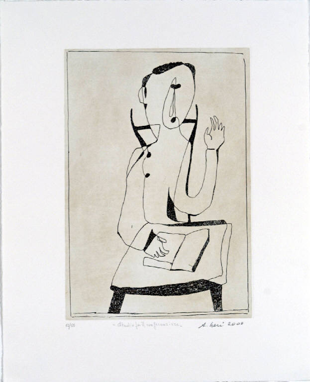Figura maschile seduta con libro (stampa) di Neri Aldo, Neri Aldo (inizio sec. XXI)