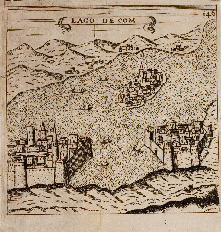 VEDUTA DEL LAGO DI COMO (stampa smarginata) di Scoto Francesco (seconda metà sec. XVII)