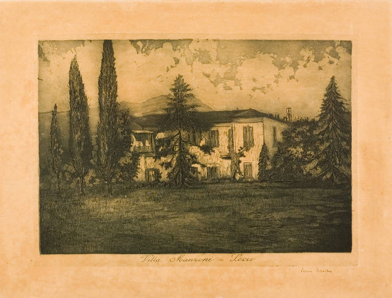 VEDUTA DI VILLA MANZONI AL CALEOTTO (stampa) di Biraghi Giovanni, Biraghi Giovanni, Biraghi Giovanni (metà sec. XX)