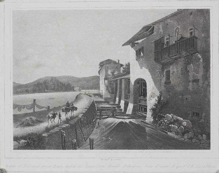 Veduta del mulino di Brivio (stampa smarginata) di Belgiojoso Rinaldo, Cherbuin Luigi, Cherbuin Luigi (seconda metà sec. XIX)