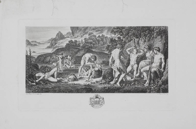 Marsia scorticato vivo da Apollo (stampa) di Allegri Antonio detto Correggio, Zancon Gaetano, Zancon Gaetano, Allori Angelo detto Bronzino (inizio sec. XIX)