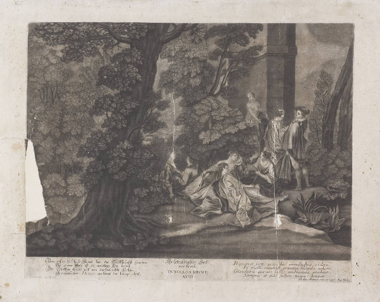 Scena campestre con figure (stampa) di Ridinger Johann Elias (prima metà sec. XVIII)