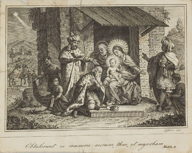 Adorazione dei Magi (stampa smarginata) di Alfieri Aurelio (?) (sec. XIX)